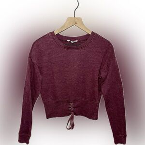 American Eagle Outfitters Maroon Lace-Up Crop Sweatshirt